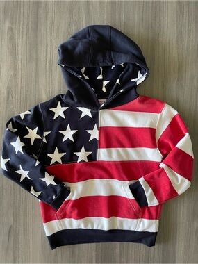 Patriotic USA Flag Hoodie Sweatshirt Kids Size M